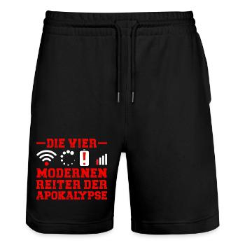Computer DIE VIER REITER DER MODERNEN APOKALYPSE - Stanley/Stella Unisex Bio Joggingshorts Trainer  - Schwarz - Vorne - Nik (191cm) & Marisol (170cm)