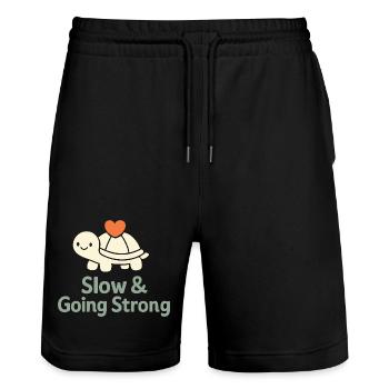 Sanfte Erziehungsidentität, Langsames - Stanley/Stella Unisex Bio Joggingshorts Trainer  - Schwarz - Vorne - Nik (191cm) & Marisol (170cm)