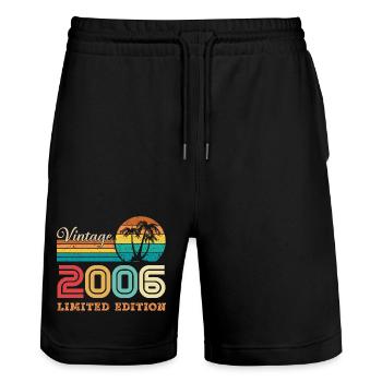 2006 Vintage Retro Birthday Gift 2006 - Stanley/Stella Trainer Unisex Organic Jogging Shorts - black - Front - Nik (191cm) & Marisol (170cm)
