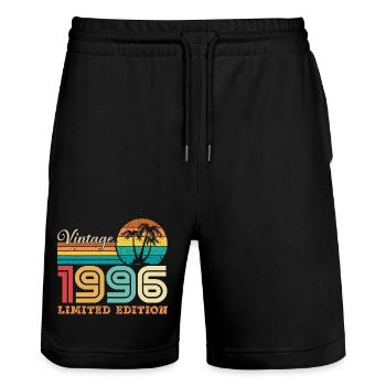 1996 Vintage 1996 Retro Birthday Gift - Stanley/Stella Trainer Unisex Organic Jogging Shorts - black - Front - Nik (191cm) & Marisol (170cm)