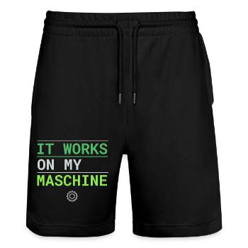It Works On My Machine - Entwickler Ausrede - Stanley/Stella Unisex Bio Joggingshorts Trainer  - Schwarz - Vorne - Nik (191cm) & Marisol (170cm)