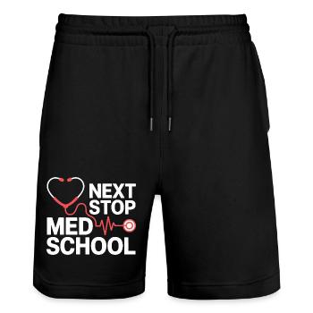 Med School Stethoscope Heart Tea - Stanley/Stella Trainer Unisex Organic Jogging Shorts - black - Front - Nik (191cm) & Marisol (170cm)