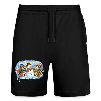 Funny Winter Animals Building a Snowman – Comic - Stanley/Stella Trainer Unisex Organic Jogging Shorts - black - Front - Nik (191cm) & Marisol (170cm)