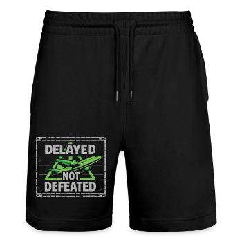 Reiseangst-humor, Flughafen-chaos, Fliegen Ist - Stanley/Stella Unisex Bio Joggingshorts Trainer  - Schwarz - Vorne - Nik (191cm) & Marisol (170cm)