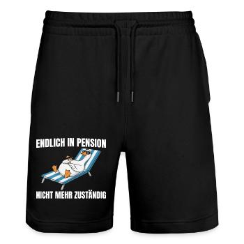 Pensionär Gans - Nicht mehr zuständig Pension - Stanley/Stella Unisex Bio Joggingshorts Trainer  - Schwarz - Vorne - Nik (191cm) & Marisol (170cm)