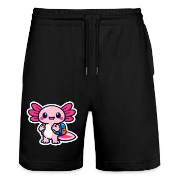 Enfin, un joli axolotl écolier pour l’inscription scolaire - Short de jogging bio TRAINER Stanley/Stella unisexe - noir - Devant - Nik (191cm) & Marisol (170cm)