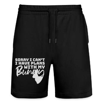 Sorry I Can't I Have Plans With My Bunny Hase Logo - Stanley/Stella Unisex Bio Joggingshorts Trainer  - Schwarz - Vorne - Nik (191cm) & Marisol (170cm)