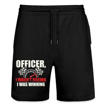 Officer I Wasnt Racing I Was Winning - Stanley/Stella Trainer Unisex Organic Jogging Shorts - black - Front - Nik (191cm) & Marisol (170cm)
