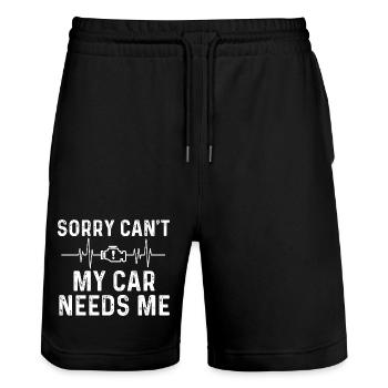 Sorry Cant My Car Needs Me Racing - Stanley/Stella Trainer Unisex Organic Jogging Shorts - black - Front - Nik (191cm) & Marisol (170cm)
