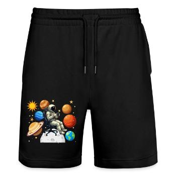 Astronaut Zocken Gaming Weltraum Gamer - Stanley/Stella Unisex Bio Joggingshorts Trainer  - Schwarz - Vorne - Nik (191cm) & Marisol (170cm)