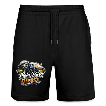 Mein Büro riecht nach Diesel - Stanley/Stella Unisex Bio Joggingshorts Trainer  - Schwarz - Vorne - Nik (191cm) & Marisol (170cm)