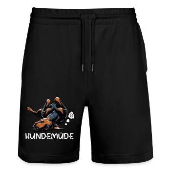 Hundemüde Dobermann Dobermannbesitzer Dobermänner - Stanley/Stella Unisex Bio Joggingshorts Trainer  - Schwarz - Vorne - Nik (191cm) & Marisol (170cm)