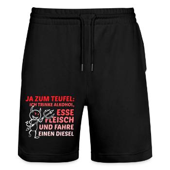 Ja zum Teufel ich trinke Alkohol Esse Fleisch - Stanley/Stella Unisex Bio Joggingshorts Trainer  - Schwarz - Vorne - Nik (191cm) & Marisol (170cm)