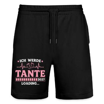 Ich werde Tante 2027 – Werdende Tante - Stanley/Stella Unisex Bio Joggingshorts Trainer  - Schwarz - Vorne - Nik (191cm) & Marisol (170cm)