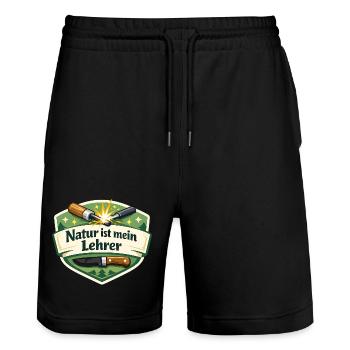 Natur ist mein Lehrer – Waldbadge - Stanley/Stella Unisex Bio Joggingshorts Trainer  - Schwarz - Vorne - Nik (191cm) & Marisol (170cm)