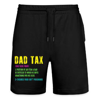 Dad Tax Neon Humor Tee - Stanley/Stella Trainer Unisex Organic Jogging Shorts - black - Front - Nik (191cm) & Marisol (170cm)