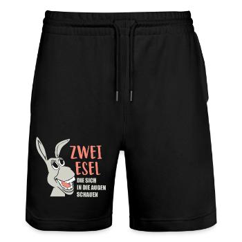Zwei Esel die sich in die Augen schauen - Stanley/Stella Unisex Bio Joggingshorts Trainer  - Schwarz - Vorne - Nik (191cm) & Marisol (170cm)