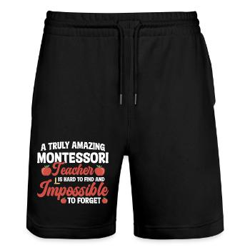  Montessori Method School Employee Montessori - Stanley/Stella Trainer Unisex Organic Jogging Shorts - black - Front - Nik (191cm) & Marisol (170cm)