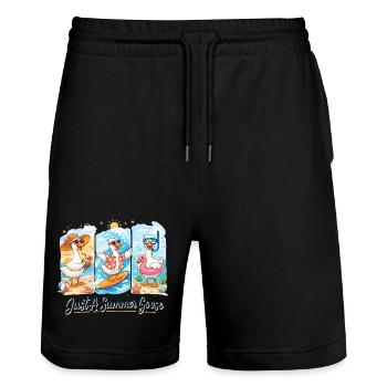 Sommer-Gänse Trio Summer Vibe Urlaub Strand - Stanley/Stella Unisex Bio Joggingshorts Trainer  - Schwarz - Vorne - Nik (191cm) & Marisol (170cm)