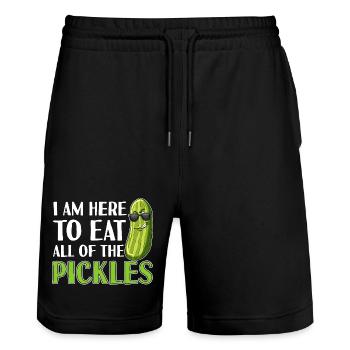 I Am Here to Eat All the Pickles - Stanley/Stella Trainer Unisex Organic Jogging Shorts - black - Front - Nik (191cm) & Marisol (170cm)