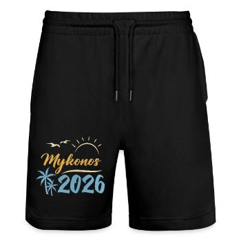 Mykonos 2026 - Stanley/Stella Unisex Bio Joggingshorts Trainer  - Schwarz - Vorne - Nik (191cm) & Marisol (170cm)