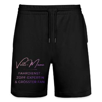 Volti-Mama: Lustiger Voltigier Spruch für Mütter - Stanley/Stella Unisex Bio Joggingshorts Trainer  - Schwarz - Vorne - Nik (191cm) & Marisol (170cm)