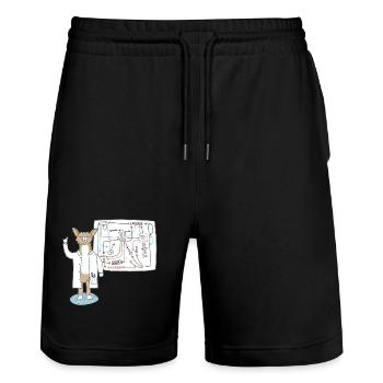 Lama as scientist explains connections - Stanley/Stella Trainer Unisex Organic Jogging Shorts - black - Front - Nik (191cm) & Marisol (170cm)