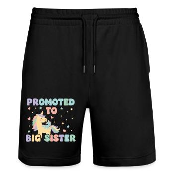 Gender Reveal Baby Shower Big Sister Mom Dad - Stanley/Stella Trainer Unisex Organic Jogging Shorts - black - Front - Nik (191cm) & Marisol (170cm)