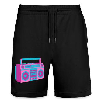 Boombox Ghettoblaster 80s Retro Roller Disco - Stanley/Stella Trainer Unisex Organic Jogging Shorts - black - Front - Nik (191cm) & Marisol (170cm)