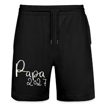 Papa 2027 - Short de jogging bio TRAINER Stanley/Stella unisexe - noir - Devant - Nik (191cm) & Marisol (170cm)