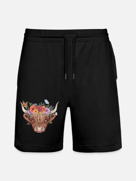 Highland cow flower crown - Stanley/Stella Trainer Unisex Organic Jogging Shorts - black