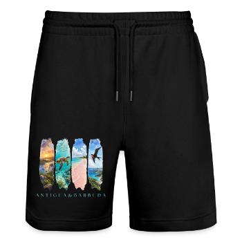 Antigua Barbuda Travel – Caribbean Beach & Sea - Stanley/Stella Trainer Unisex Organic Jogging Shorts - black - Front - Nik (191cm) & Marisol (170cm)