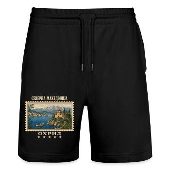 Nordmazedonien Ohrid Vintage Reisemarke - Stanley/Stella Unisex Bio Joggingshorts Trainer  - Schwarz - Vorne - Nik (191cm) & Marisol (170cm)