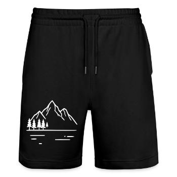 Berge wandern Sonne Wanderurlaub Geschenk minimal  - Stanley/Stella Unisex Bio Joggingshorts Trainer  - Schwarz - Vorne - Nik (191cm) & Marisol (170cm)