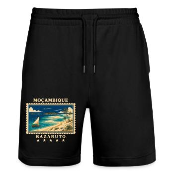 Mosambik Bazaruto Vintage Reisemarke - Stanley/Stella Unisex Bio Joggingshorts Trainer  - Schwarz - Vorne - Nik (191cm) & Marisol (170cm)