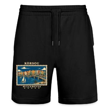 Curaçao Willemstad Vintage Reisemarke - Stanley/Stella Unisex Bio Joggingshorts Trainer  - Schwarz - Vorne - Nik (191cm) & Marisol (170cm)