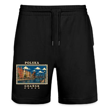 Polen Gdańsk Vintage Reisemarke - Stanley/Stella Unisex Bio Joggingshorts Trainer  - Schwarz - Vorne - Nik (191cm) & Marisol (170cm)