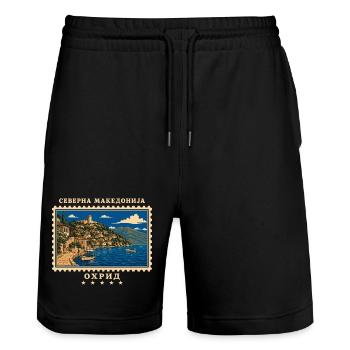 Nordmazedonien Ohrid Vintage Reisemarke - Stanley/Stella Unisex Bio Joggingshorts Trainer  - Schwarz - Vorne - Nik (191cm) & Marisol (170cm)