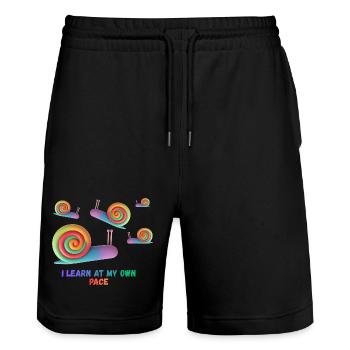 I learn at my own pace - Stanley/Stella Trainer Unisex Organic Jogging Shorts - black - Front - Nik (191cm) & Marisol (170cm)