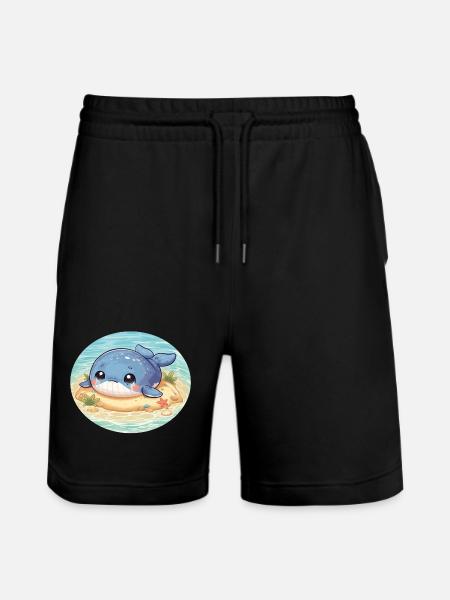 Wal auf Sandbank im Meer - Stanley/Stella Unisex Bio Joggingshorts Trainer - Schwarz