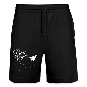 Bon Voyage gute Reise Papierzug Flugzeug mit Herz - Stanley/Stella Unisex Bio Joggingshorts Trainer  - Schwarz - Vorne - Nik (191cm) & Marisol (170cm)