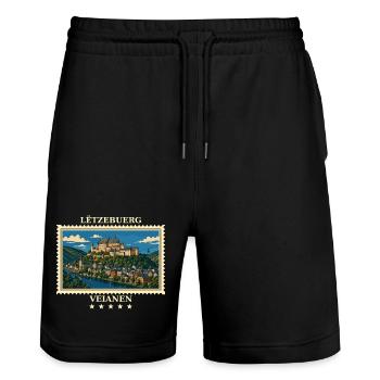 Luxemburg Vianden Vintage Reisemarke - Stanley/Stella Unisex Bio Joggingshorts Trainer  - Schwarz - Vorne - Nik (191cm) & Marisol (170cm)