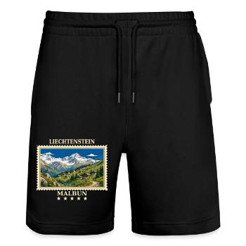 Liechtenstein Malbun Vintage Reisemarke - Stanley/Stella Unisex Bio Joggingshorts Trainer  - Schwarz - Vorne - Nik (191cm) & Marisol (170cm)