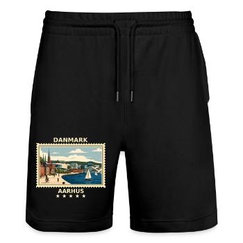 Dänemark Aarhus Vintage Reisemarke - Stanley/Stella Unisex Bio Joggingshorts Trainer  - Schwarz - Vorne - Nik (191cm) & Marisol (170cm)