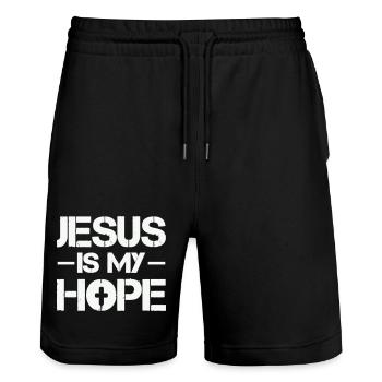 Jesus ist meine Hoffnung - Stanley/Stella Unisex Bio Joggingshorts Trainer  - Schwarz - Vorne - Nik (191cm) & Marisol (170cm)