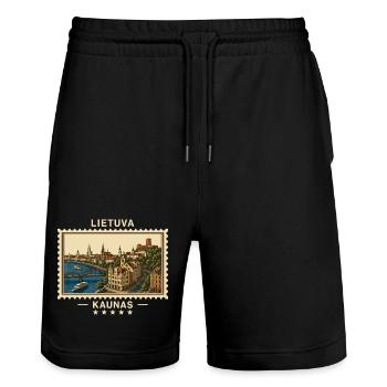 Litauen Kaunas Vintage Reisemarke - Stanley/Stella Unisex Bio Joggingshorts Trainer  - Schwarz - Vorne - Nik (191cm) & Marisol (170cm)