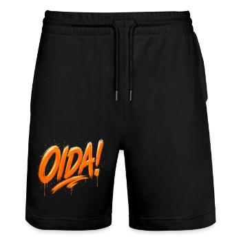 Oida ! – Conception de pinceaux à graffiti - Short de jogging bio TRAINER Stanley/Stella unisexe - noir - Devant - Nik (191cm) & Marisol (170cm)
