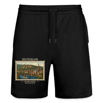 Deutschland Heidelberg Vintage Reisemarke - Stanley/Stella Unisex Bio Joggingshorts Trainer  - Schwarz - Vorne - Nik (191cm) & Marisol (170cm)