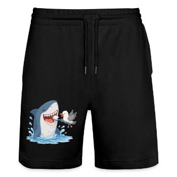 Shark brushing teeth with seagull - Stanley/Stella Trainer Unisex Organic Jogging Shorts - black - Front - Nik (191cm) & Marisol (170cm)