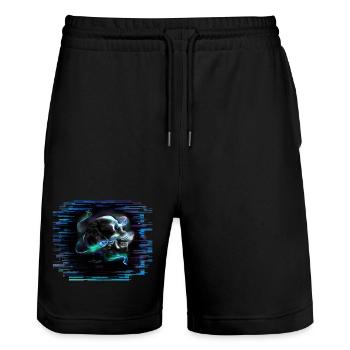 The skull whispers to the raven: Never! - Stanley/Stella Trainer Unisex Organic Jogging Shorts - black - Front - Nik (191cm) & Marisol (170cm)